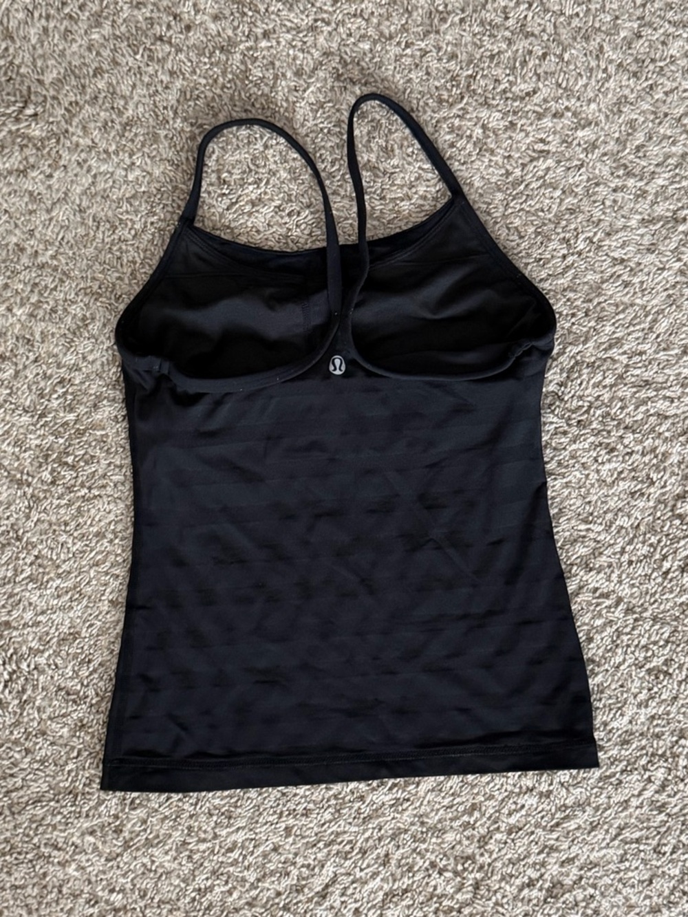 lululemon Power Y Tank Black Mesh Striped Size 2 build-in bra Rare VTG - Picture 3 of 5